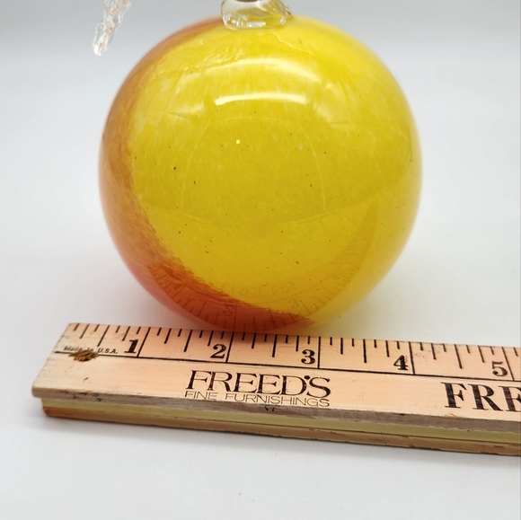 Handmade Polish Art Glass Zorza 5” Yellow Red Apple/Peach? Decor Paperweight - Picture 6 of 6